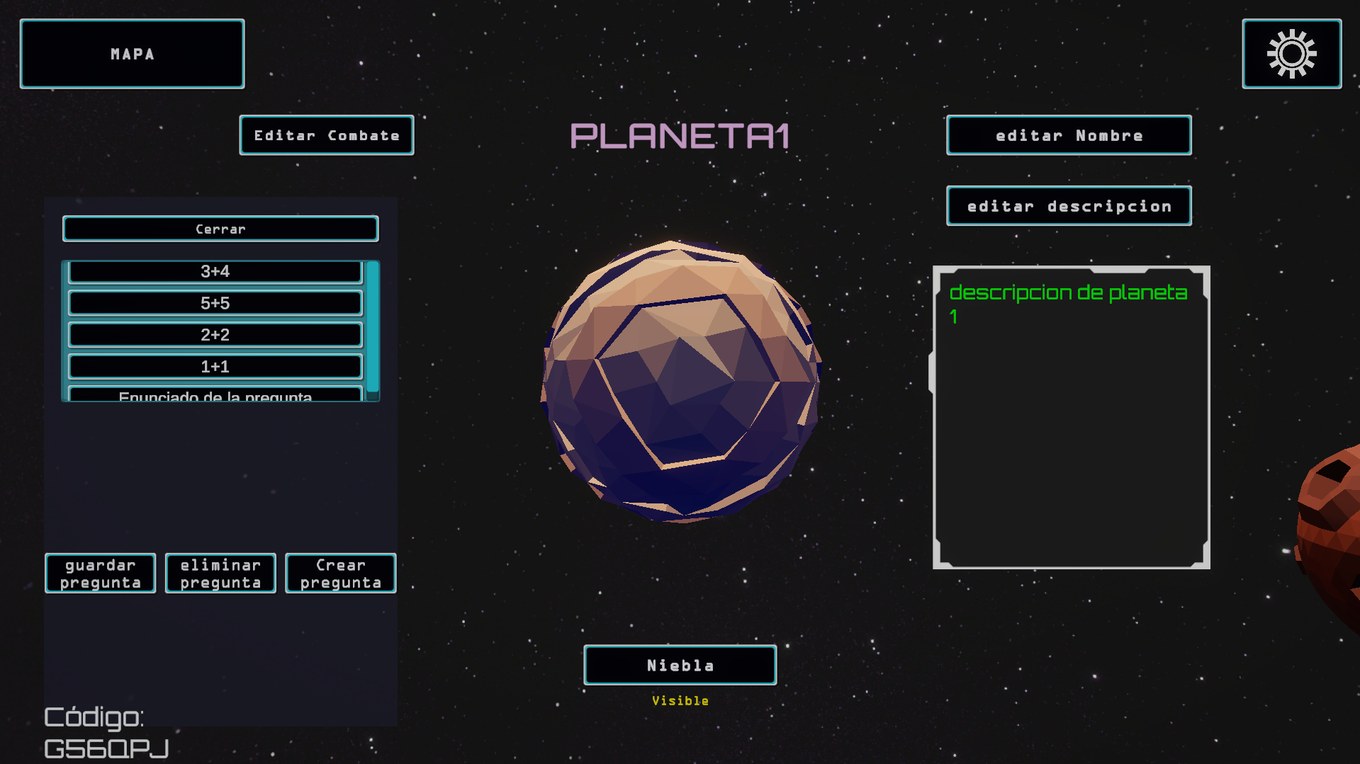 Configuración de planeta y editor de preguntas