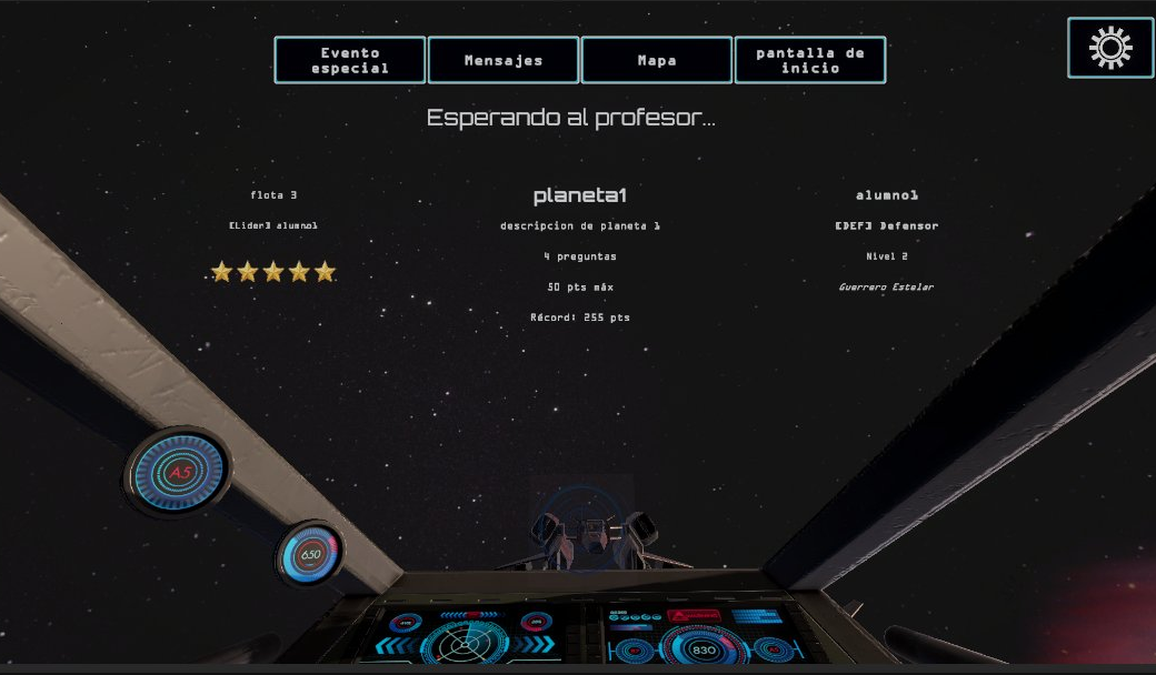 Pantalla principal de Ad Aeternum: cockpit, planeta y flotas