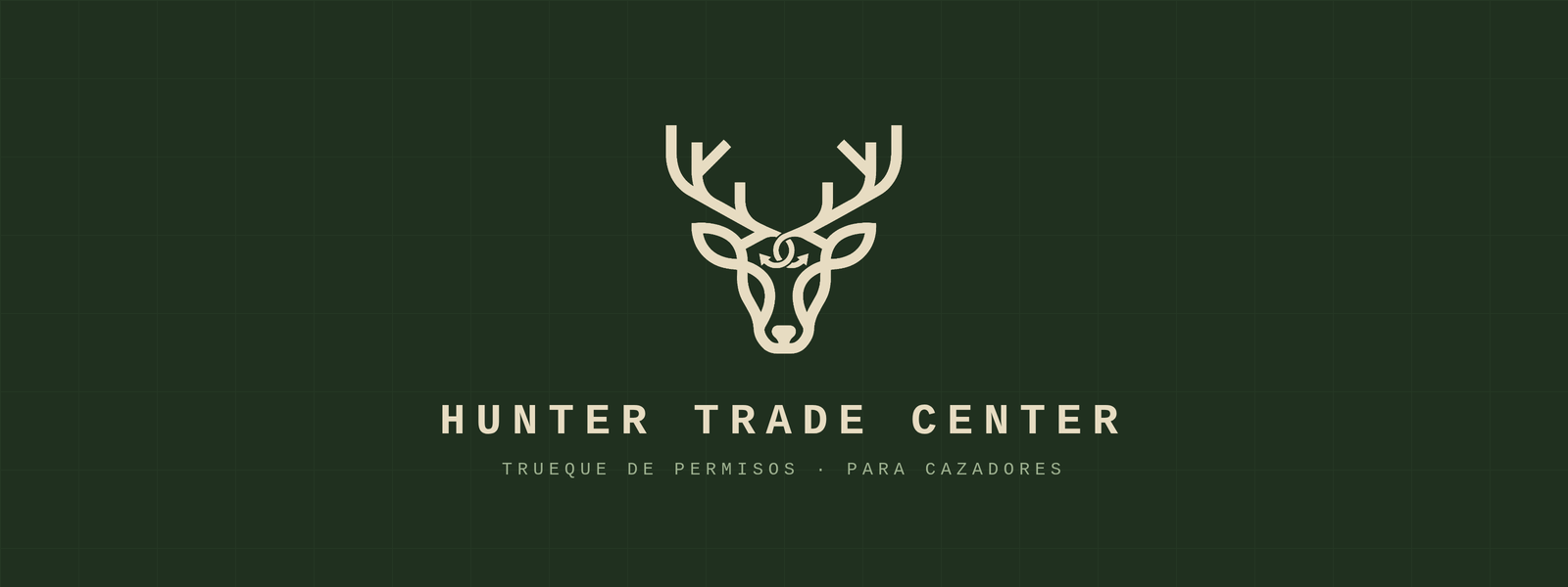 Logo de Hunter Trade Center: cabeza de ciervo con el símbolo de trueque en la frente
