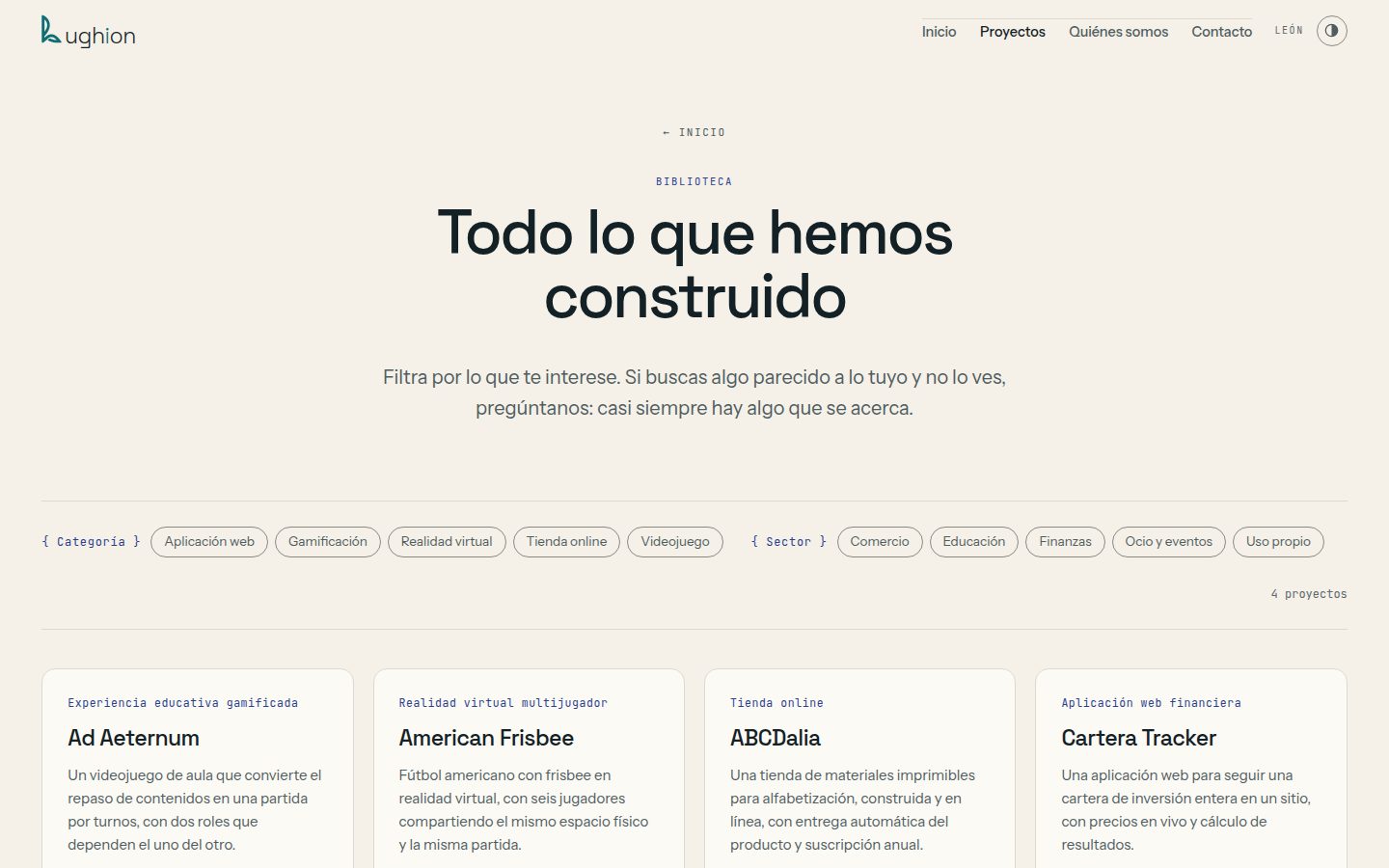 Biblioteca de proyectos filtrable de lughion.com